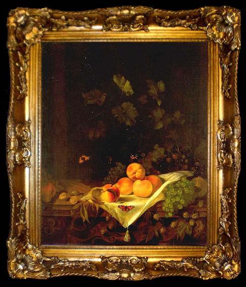 framed  CALRAET, Abraham van Still-life with Peaches and Grapes, ta009-2